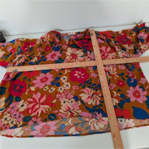 Entro Floral Vibrant Blooms Shirt Womens Size Large Orange Oversized Blouse - Picture 8 of 10